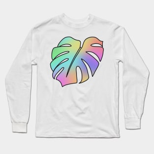 Pastel Holographic Monstera Deliciosa leaf Long Sleeve T-Shirt